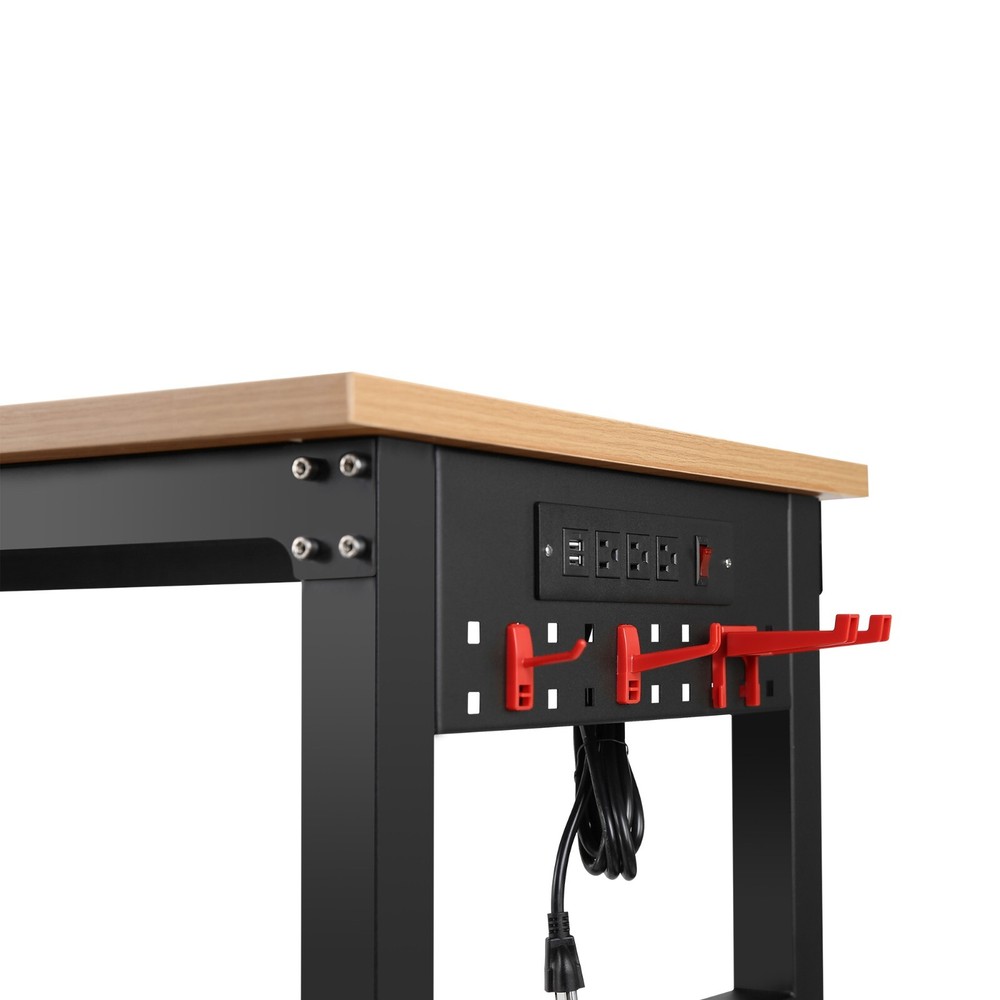 60"Rolling Adjustable Heavy Duty Workbench with Rubber Wood Top Working