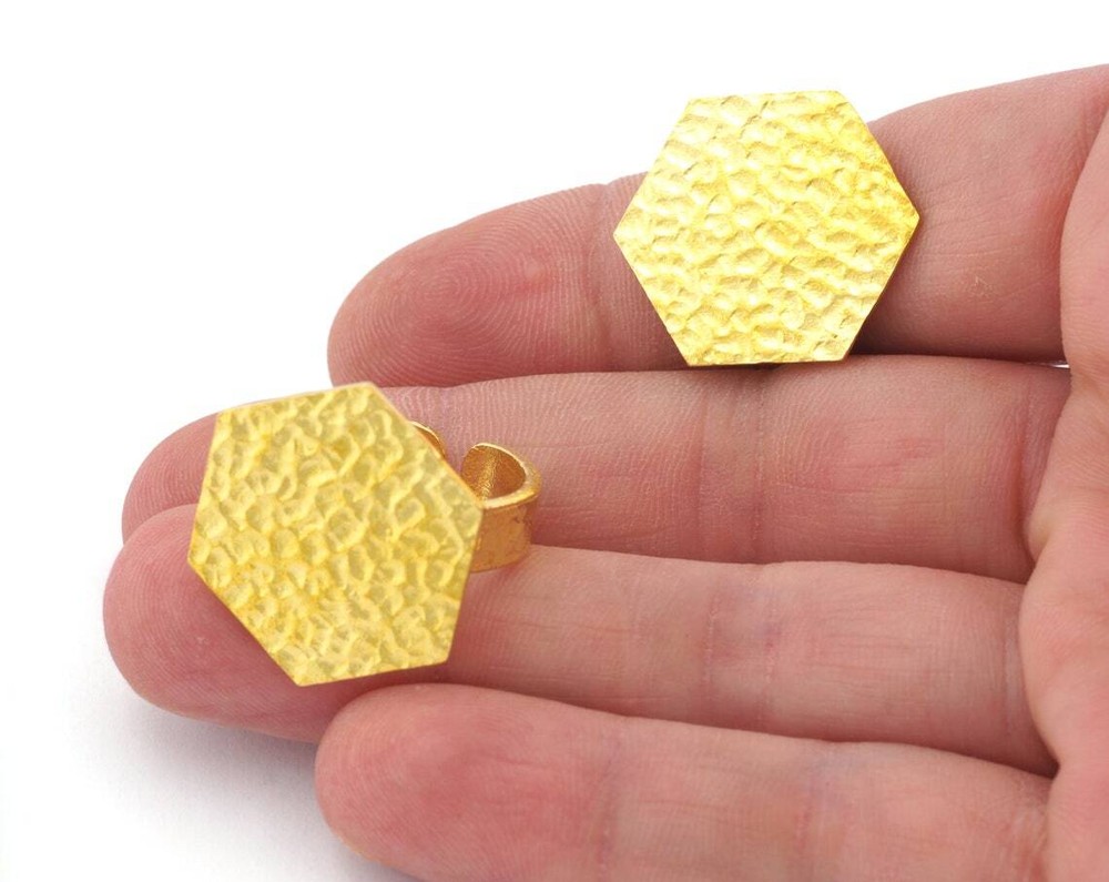 Hexagonal Hammered Adjustable Ring Blank - Raw Brass (25mm Blank ) 4952