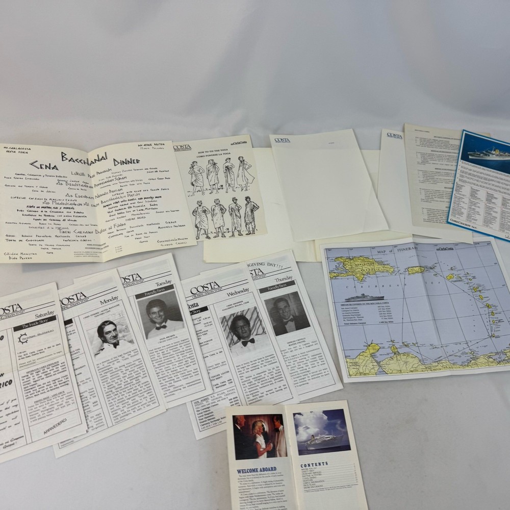 Costa Cruises M/S Carla Costa Welcome Aboard Kit Map Programs Menus 1980s