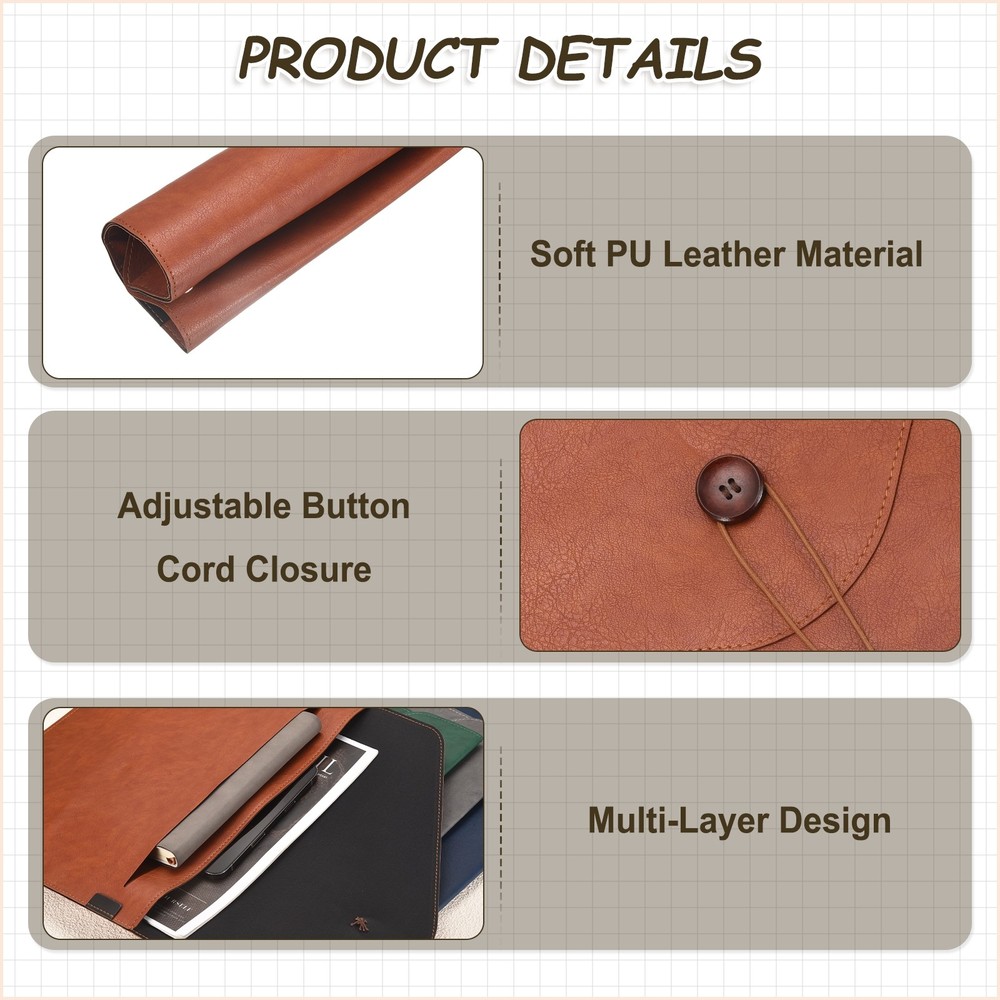 2Pcs PU Leather A4 File Folder, Waterproof Envelope Holder, Gray