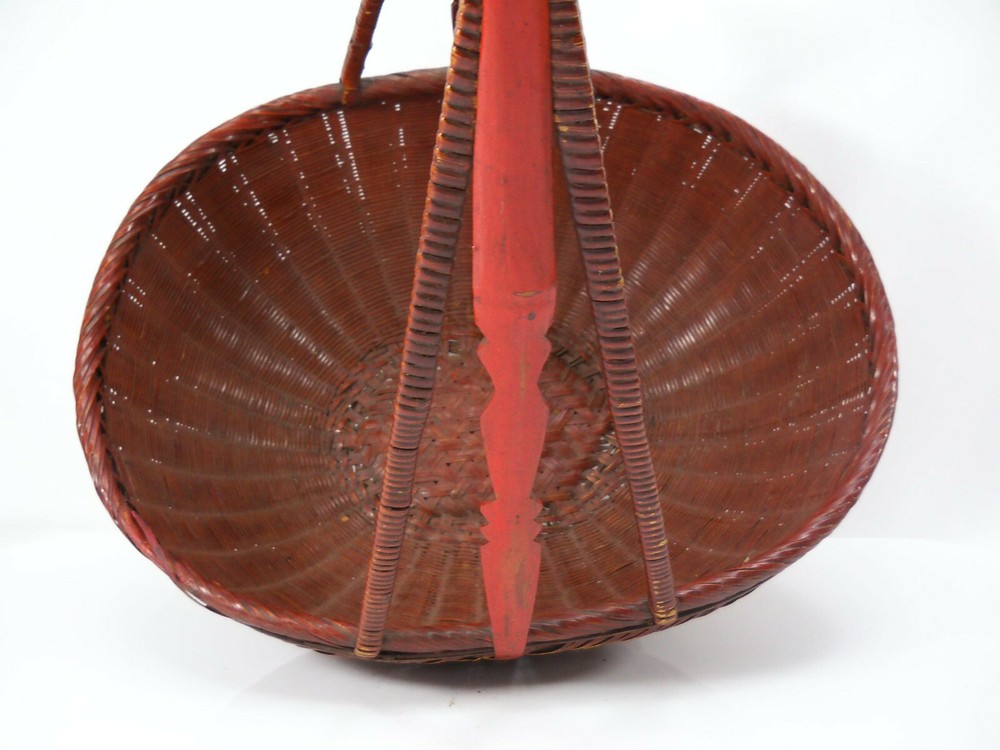 Vintage Large Chinese Red Basket Signed 1950