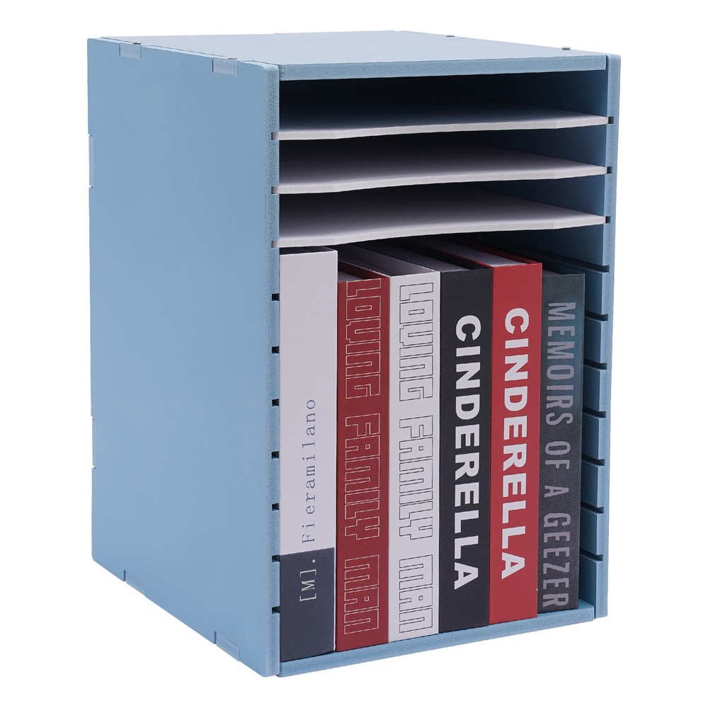 11-Compartment Vertical Desktop Sorter, Blue, Durable Organizer for Letters