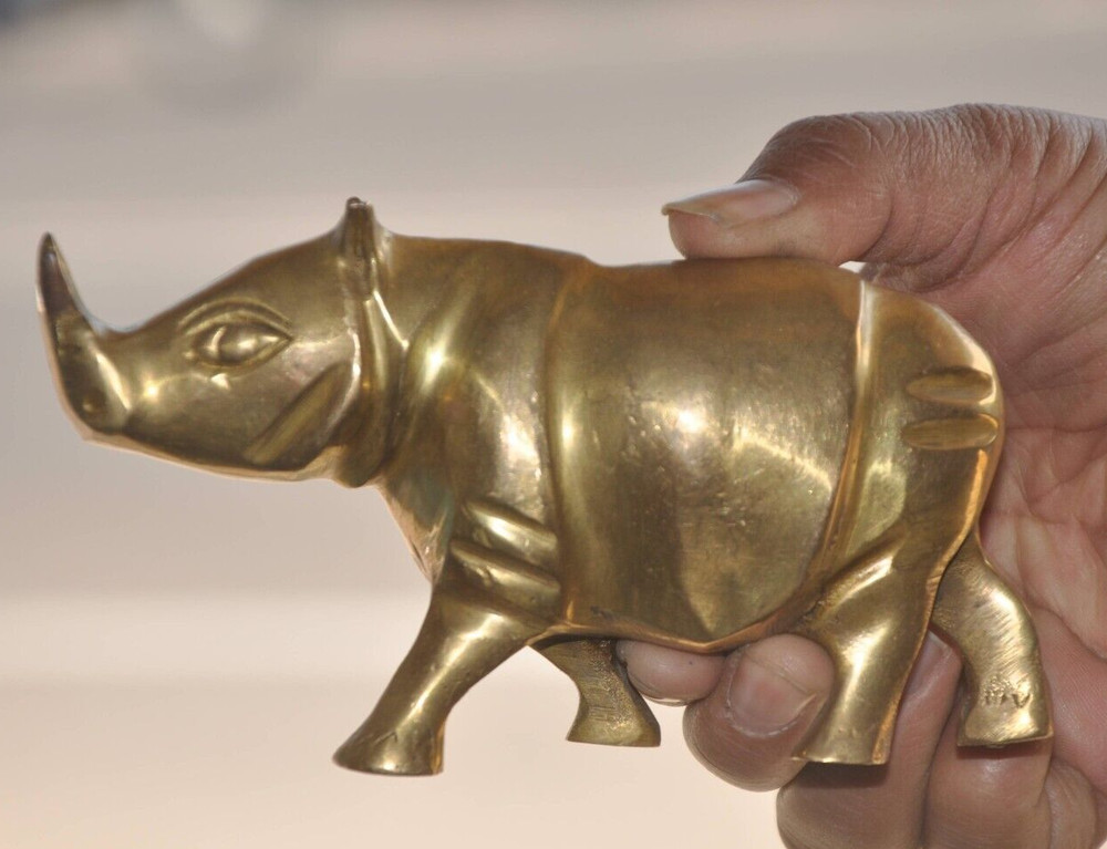 Vintage Brass Rhinoceros Handcrafted Solid Heavy Figurine