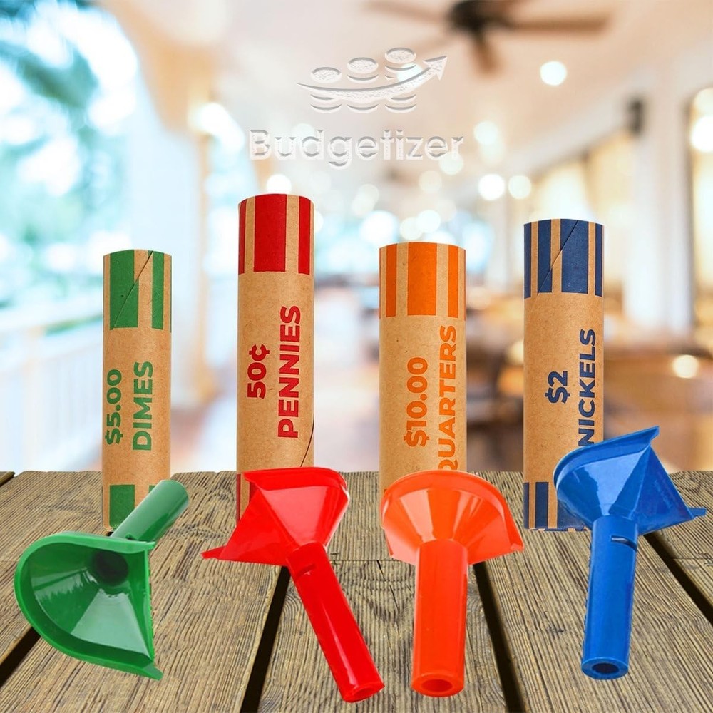 Effortless Coin Sorting – 4 Color Coded Tubes & 28 Preformed Wrappers Set