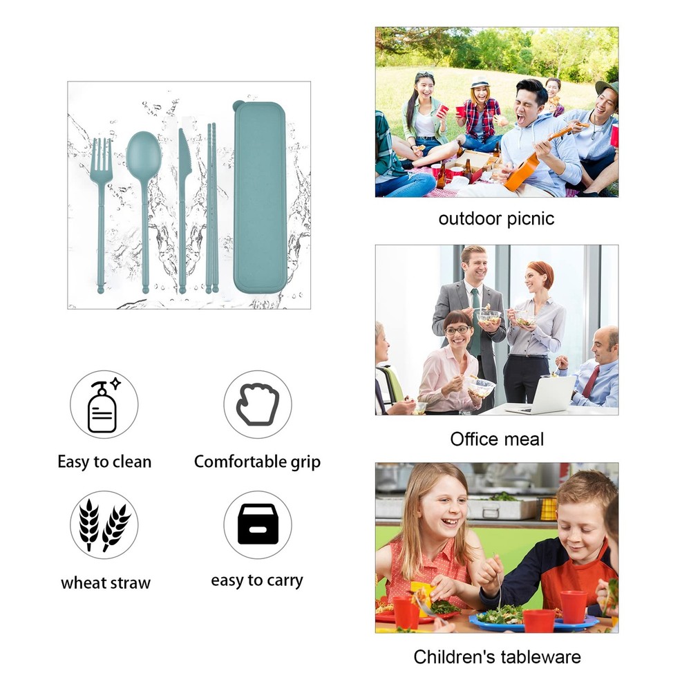 Camping Utensil Set, Reusable Utensils Set with Case, Plastic 6, Dark Blue