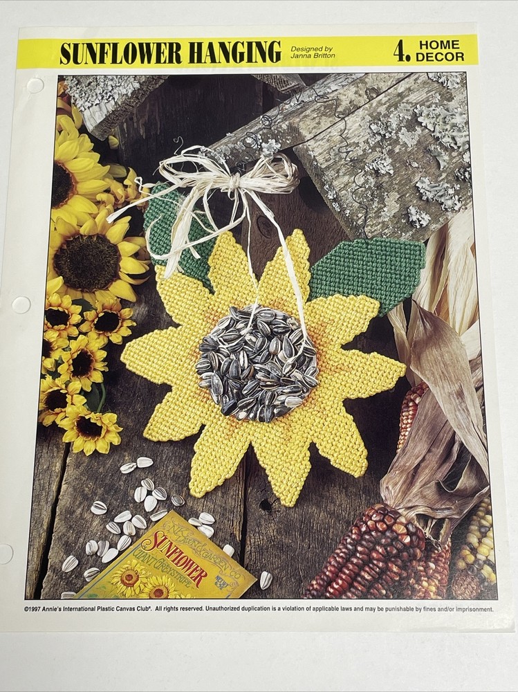 Sunflower Hanging Annie's Plastic Canvas Pattern