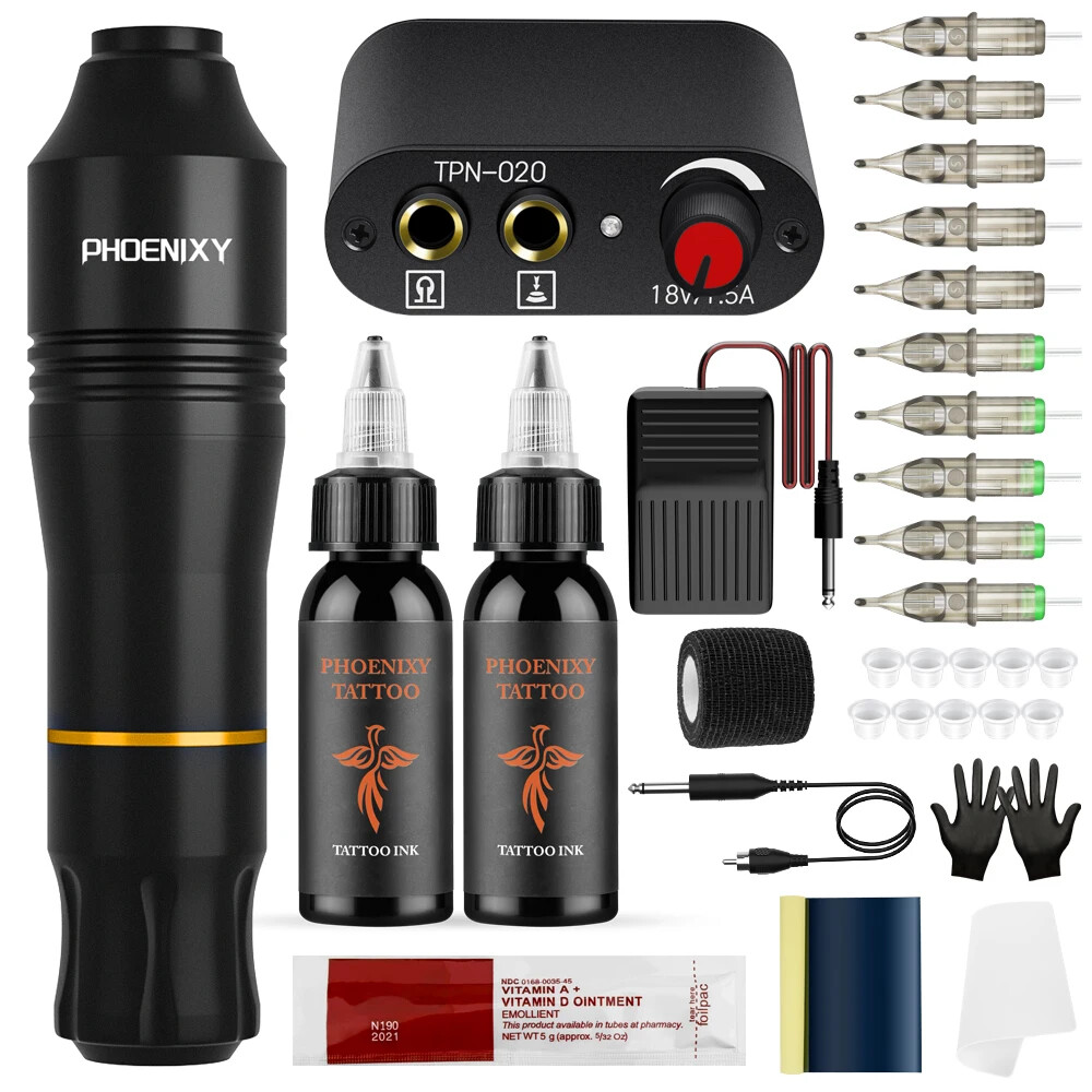 Professional Rotary Tattoo Machine Kit Permanent Makeup Ink Power Supply Needles