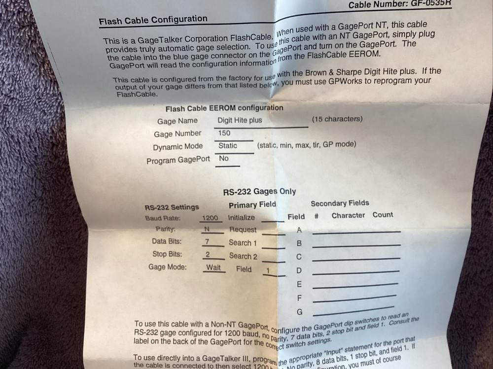 GF-0535R Gage Talker Flash Cable…..NEW