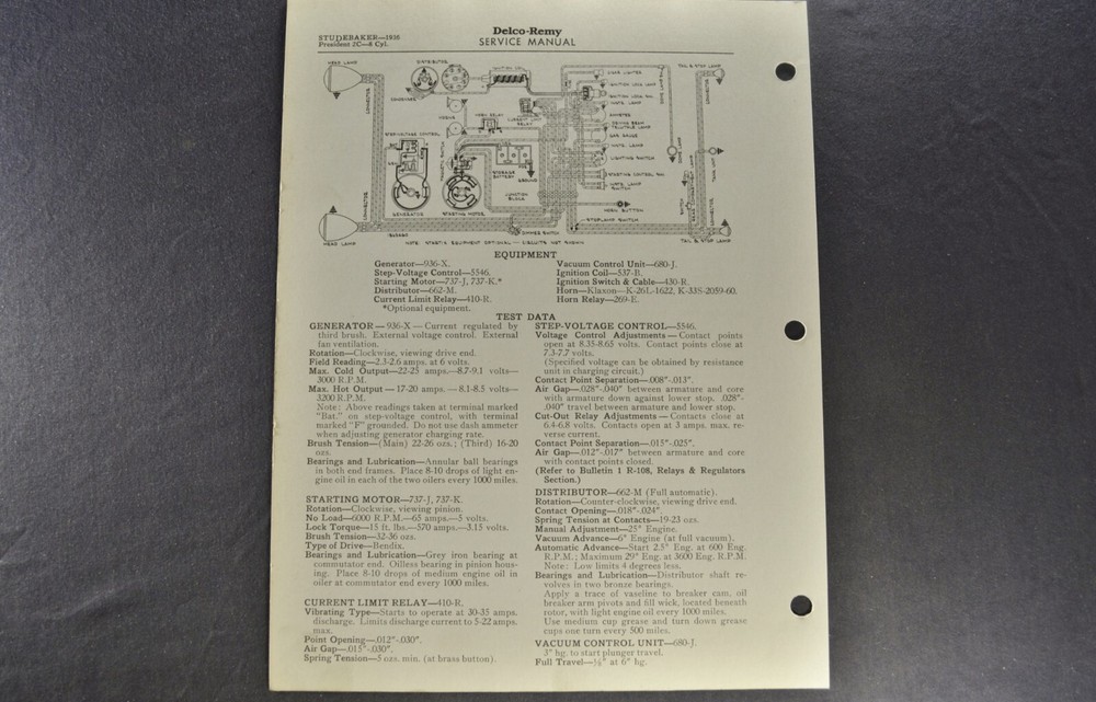 1935 Studebaker Wiring Diagram 8-Cylinder Commander President Nice Original 35