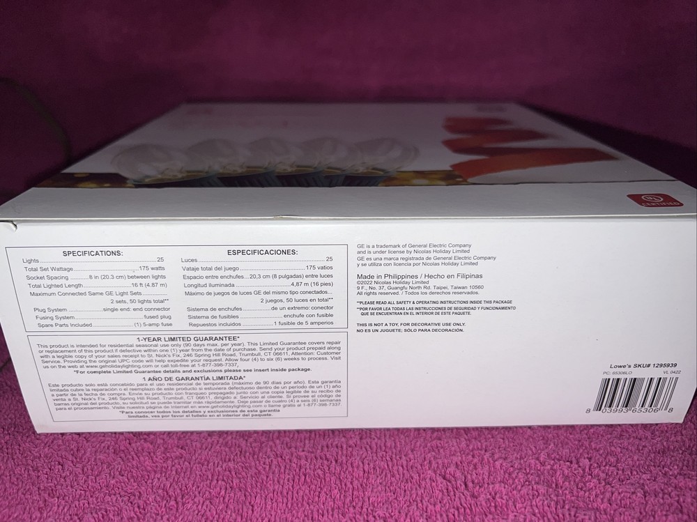 2 NEW GE String-A-Long 25 C-9 Cool Bright Clear Lights 16ft. Long