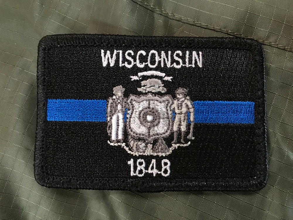 Subdued Thin Blue Line Wisconsin State Flag Patch, Law Enforcement