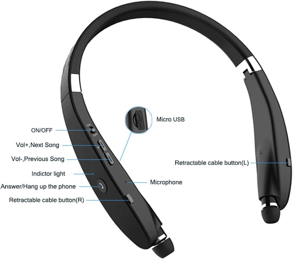Foldable Bluetooth Headset, Beartwo Lightweight Retractable Bluetooth Headphones