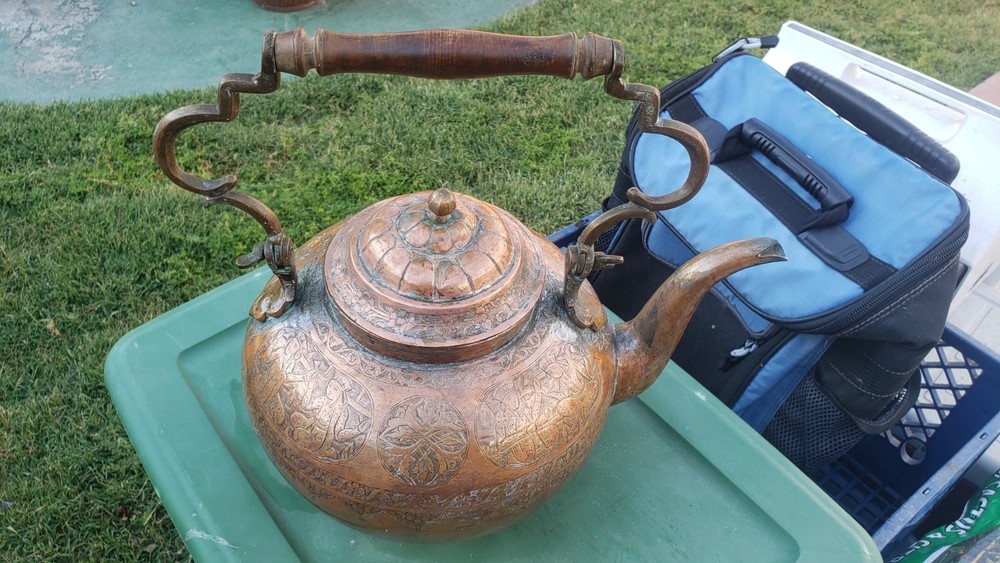 Antique Large Copper Silver Teapot Kettle Middle Eastern