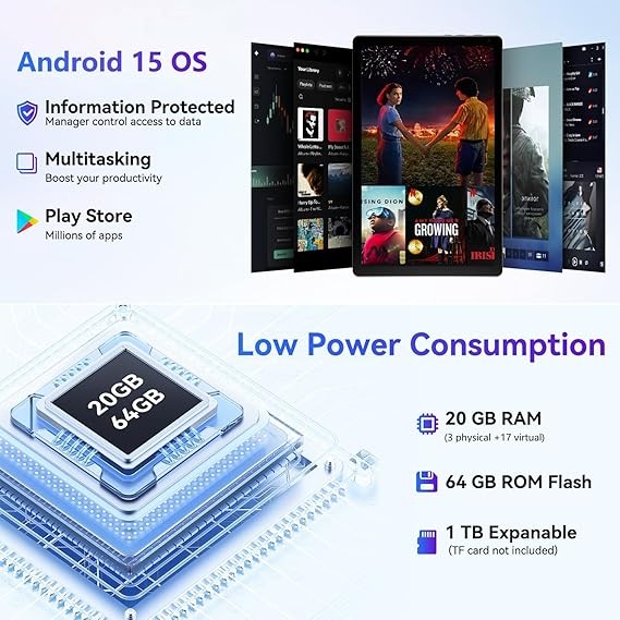 10.1 inch Android 14 Tablet 20+64GB Touchscreen Hexa-core Processor Wi-Fi IPS