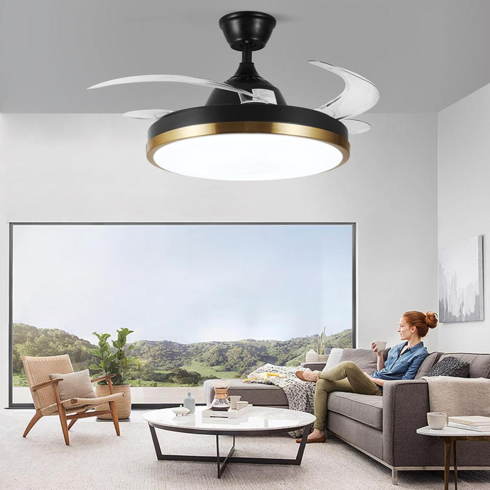 42” Retractable Ceiling Fan with Lights, Bluetooth, Alexa & Google Control