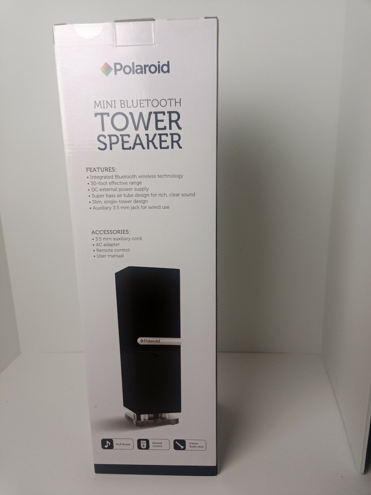 Polaroid Mini Bluetooth Tower Speaker Remote Rechargeable BLACK NEW