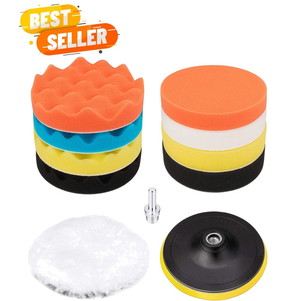 Versatile 6-Inch Buffing Pad Kit with Drill Adapter - 11 Professional Tools