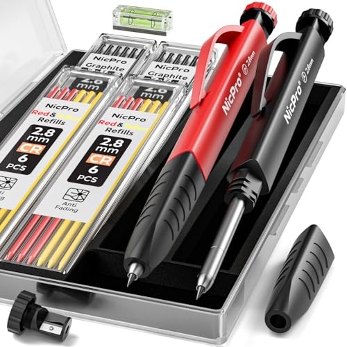 2 Pack Carpenter Pencil Set with Sharpener & Finger Grip, Mechanical 2 PACK