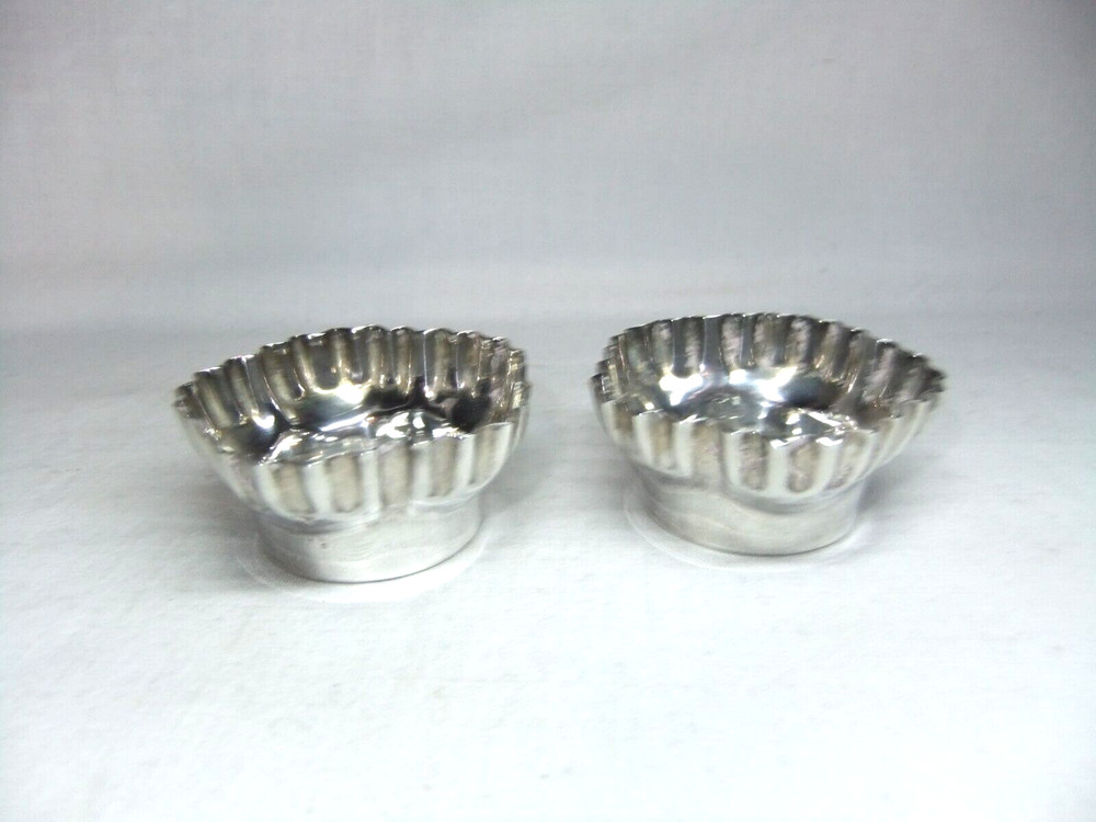 Pair Antique Sterling Solid Silver Hexagonal Scalloped Open Salt Cellars 1892