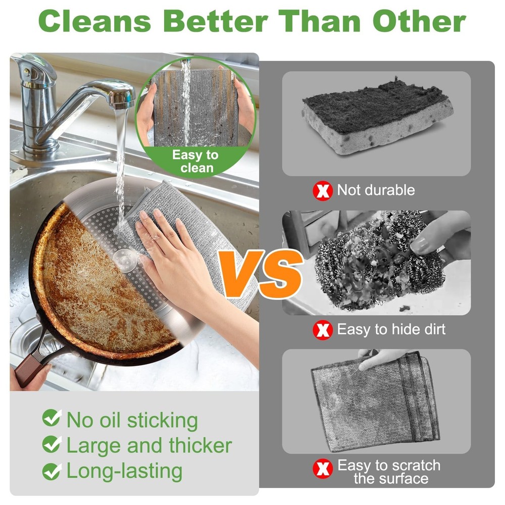 10 Counts Multipurpose Wire Dishwashing Rag,Non Scratch Wire Dishcloth,Microf...