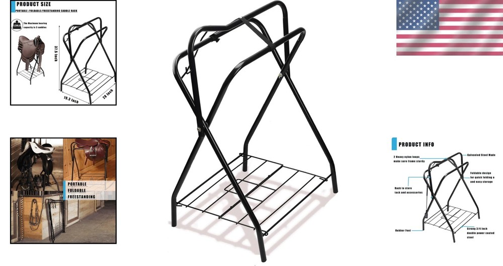 Versatile Saddle Stand for Riders - Folding Black Rack for All Saddle Types