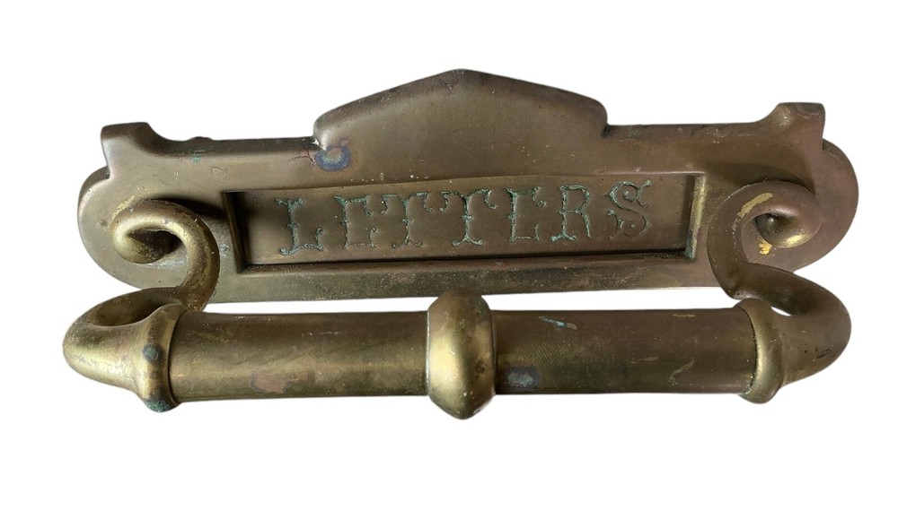 Antique Victorian Brass Door Pull Handle & Letter/Mail Flap