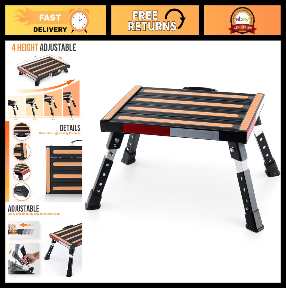 Height Adjustable RV Steps - Folding Platform Step Stool, Anti-Slip Surface, 100