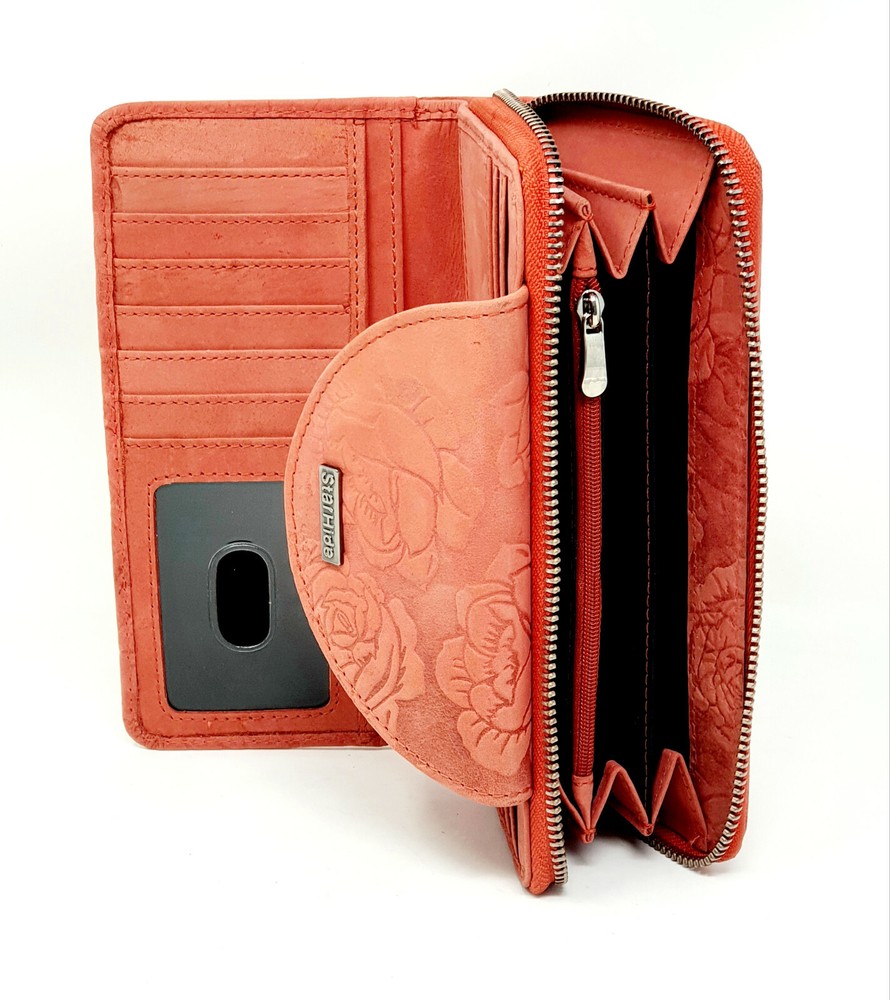 STARHIDE Womens RFID Blocking Embossed Floral Real Distressed Hunter Leather
