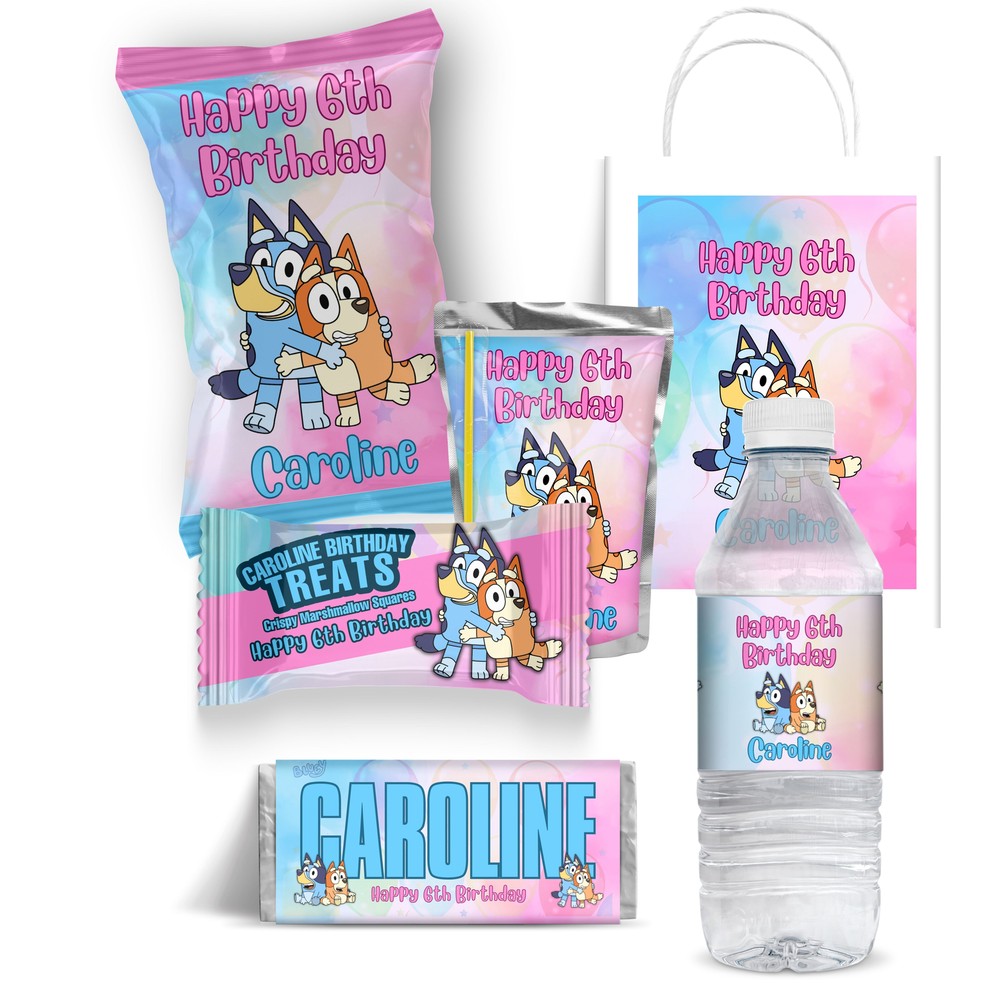 Bluey-Themed Birthday Drink Pouch Labels