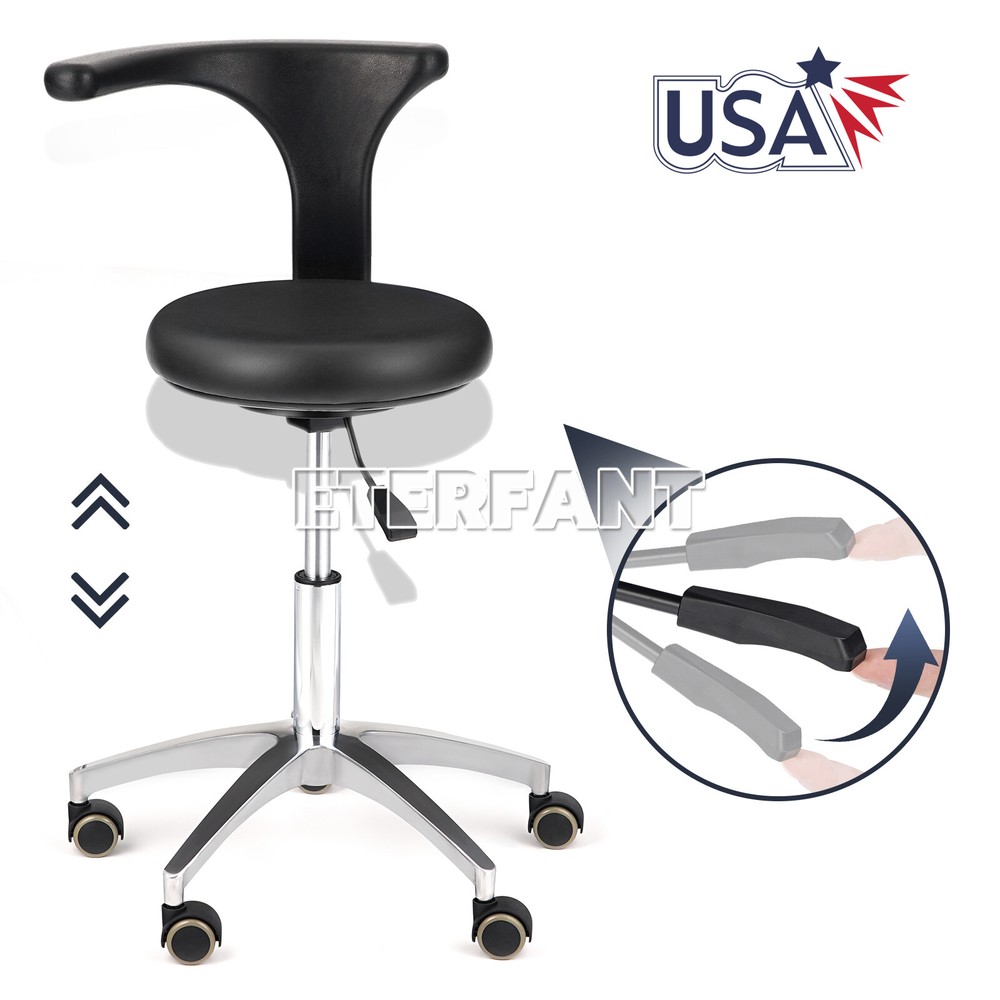 ETERFANT Dental Adjustable Height Mobile Chair Assistant Doctor Stool PU Leather