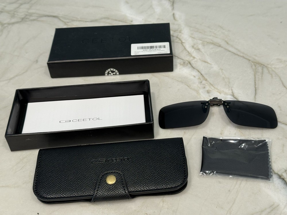 Clip On Sunglasses CEETOL Rectangular Gray Lens Metal frame Polarized Lenses