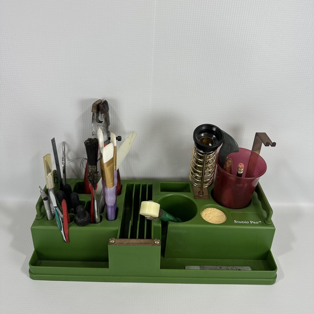 Studio Pro Green Stained Glass Tool Organizer Caddy Lot Tools Soldering