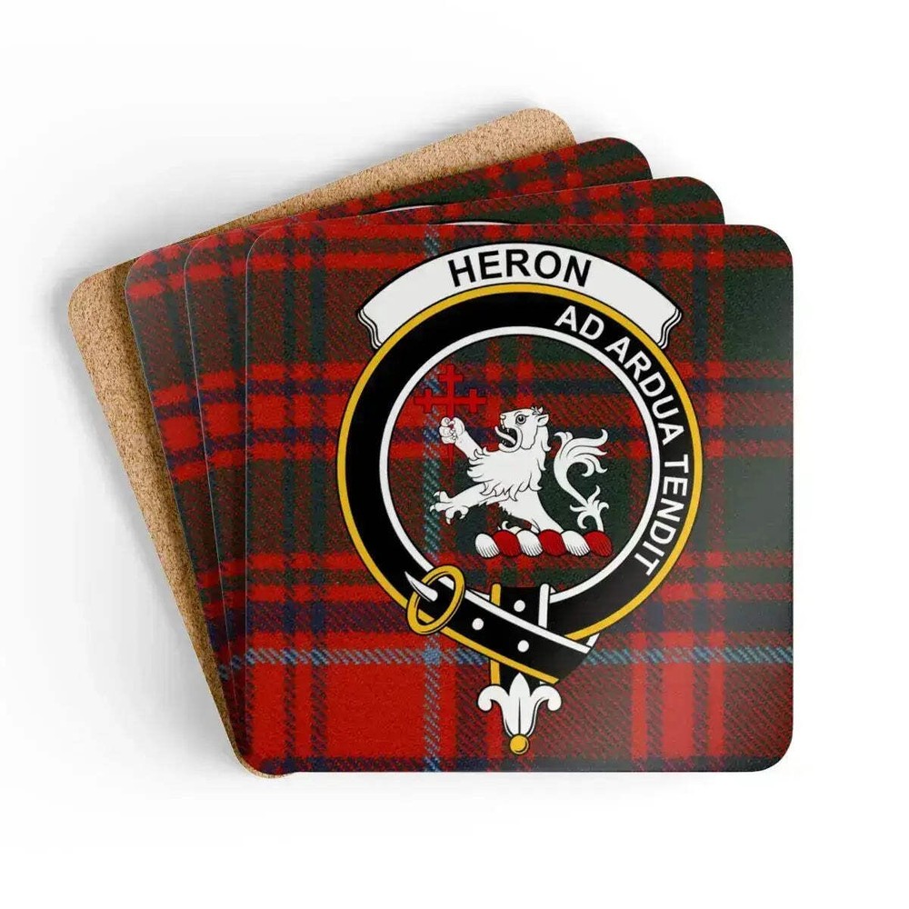 Heron Clan Crest Scottish Tartan Coaster Set