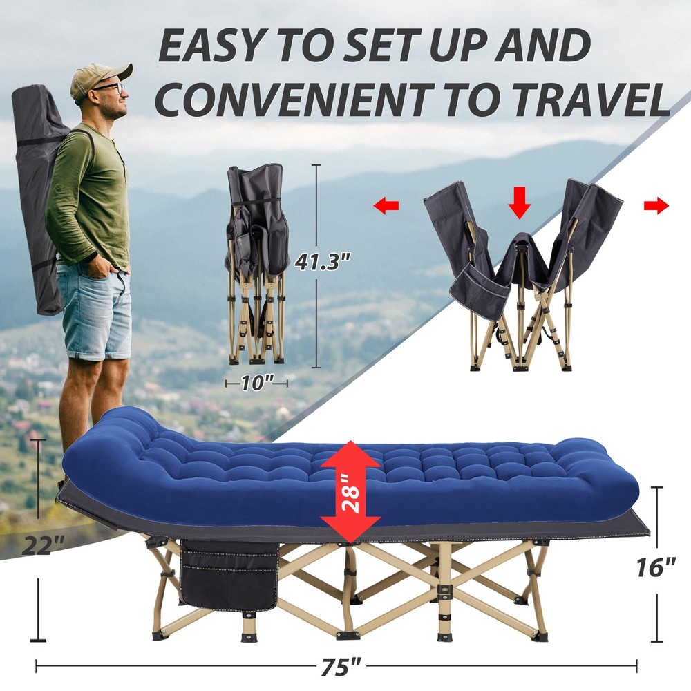 Folding Camping Cot with Comfy Mattress(Dark Grey),600LBS(Max Load),Portable ...