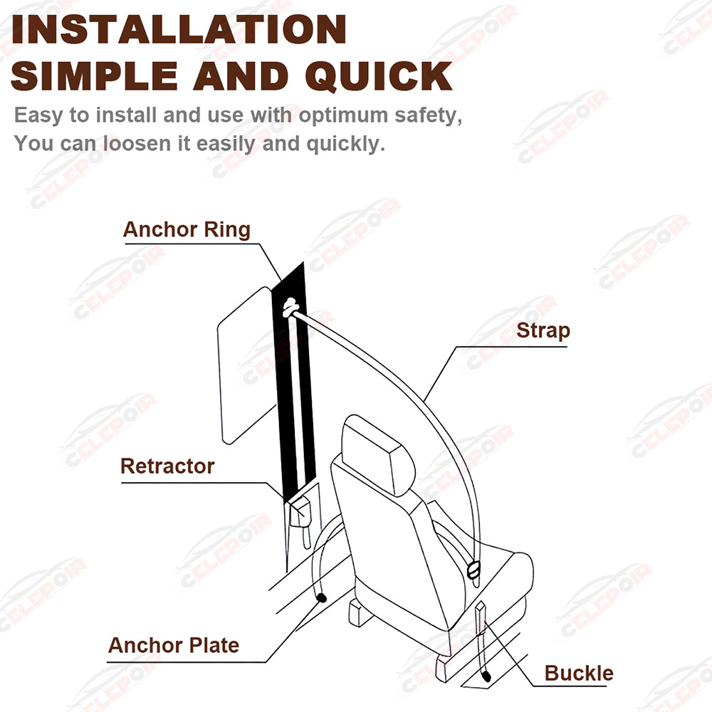 2x 3-point Adjustable Seat Belt Straps Kit For Peterbilt 389