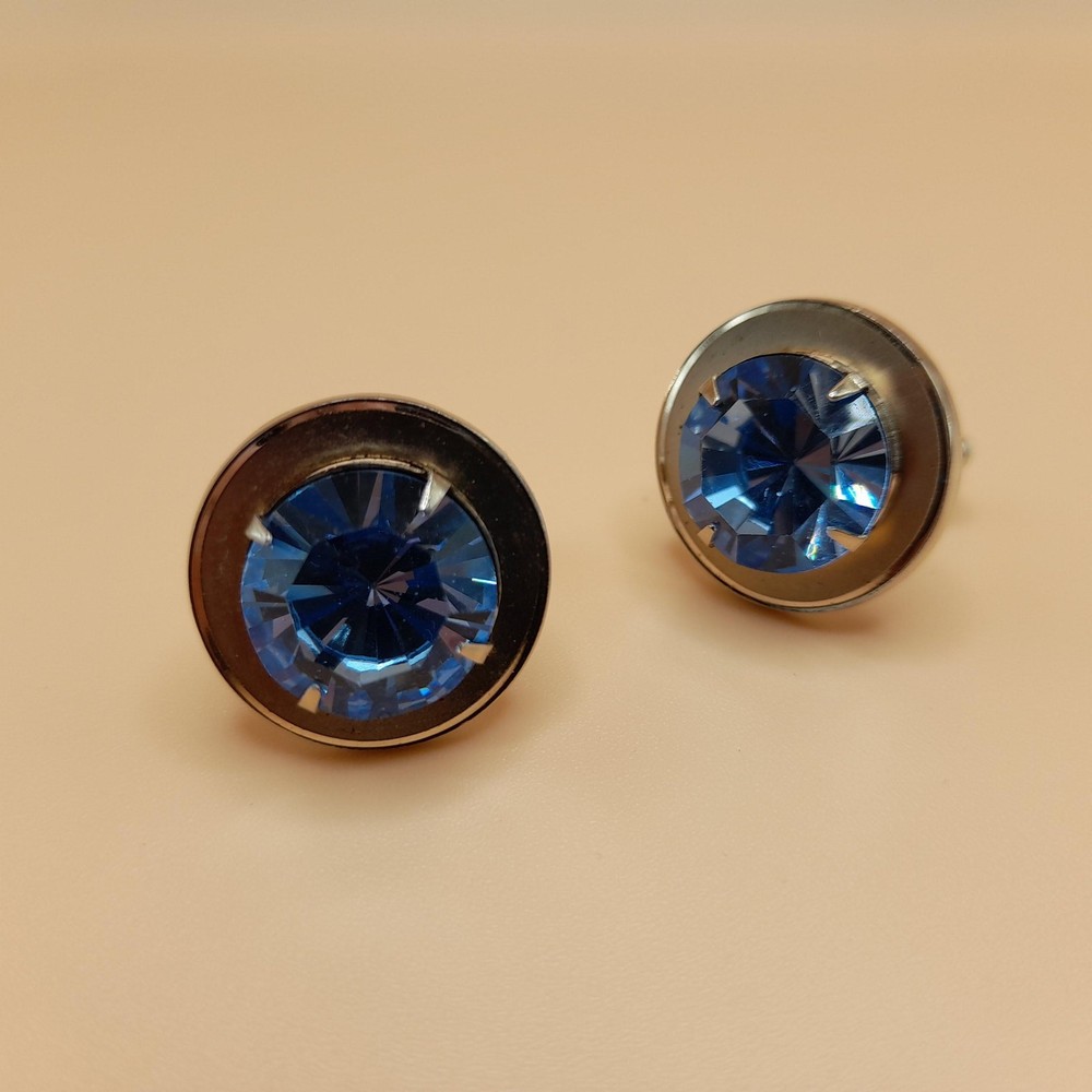 Vintage Light Blue Rhinestone Cuff Links