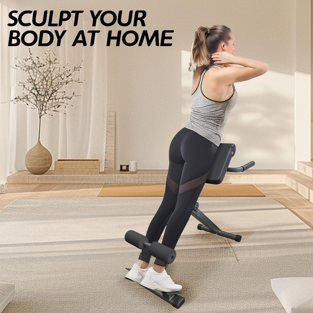 Hyperextension Roman Chair - Adjustable Bench Foldable Exercise Bench Back Exten