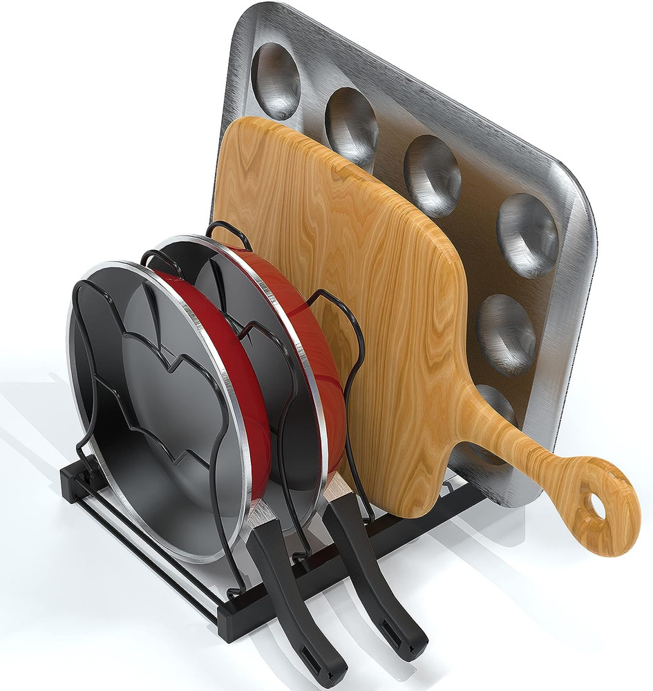 Heavy-Duty Pan Organizer - 5-Tier Rack for Cast Iron Skillets - Easy Storage