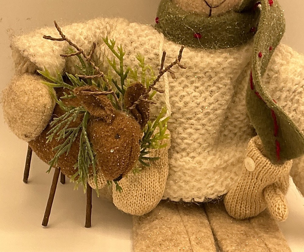 17” Bunny Rabbit Holding Reindeer Soft Craft Doll