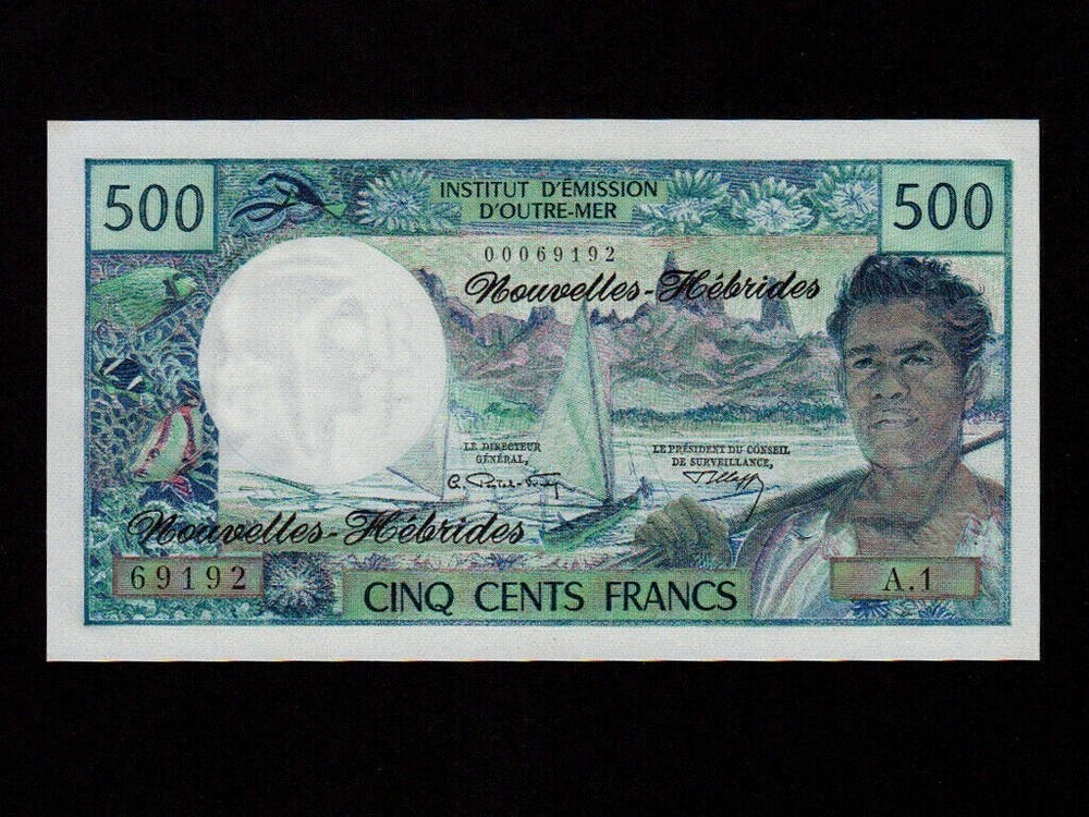New Hebrides:P-19a,500 Francs,1970 * Fisherman * UNC *