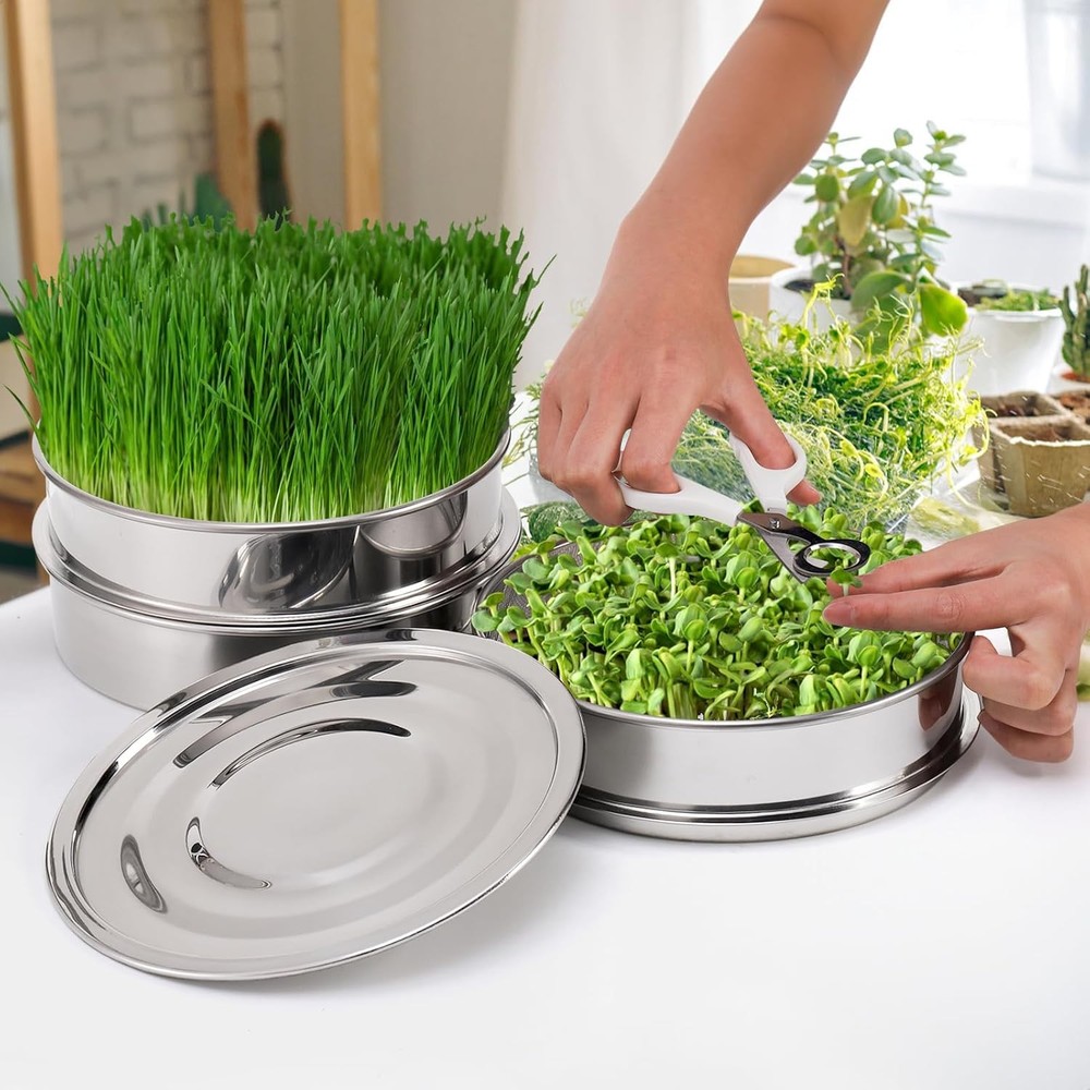 9" Stackable Stainless Steel Seed Sprouting Kit, 3-Tier Mesh Germination Tray, S