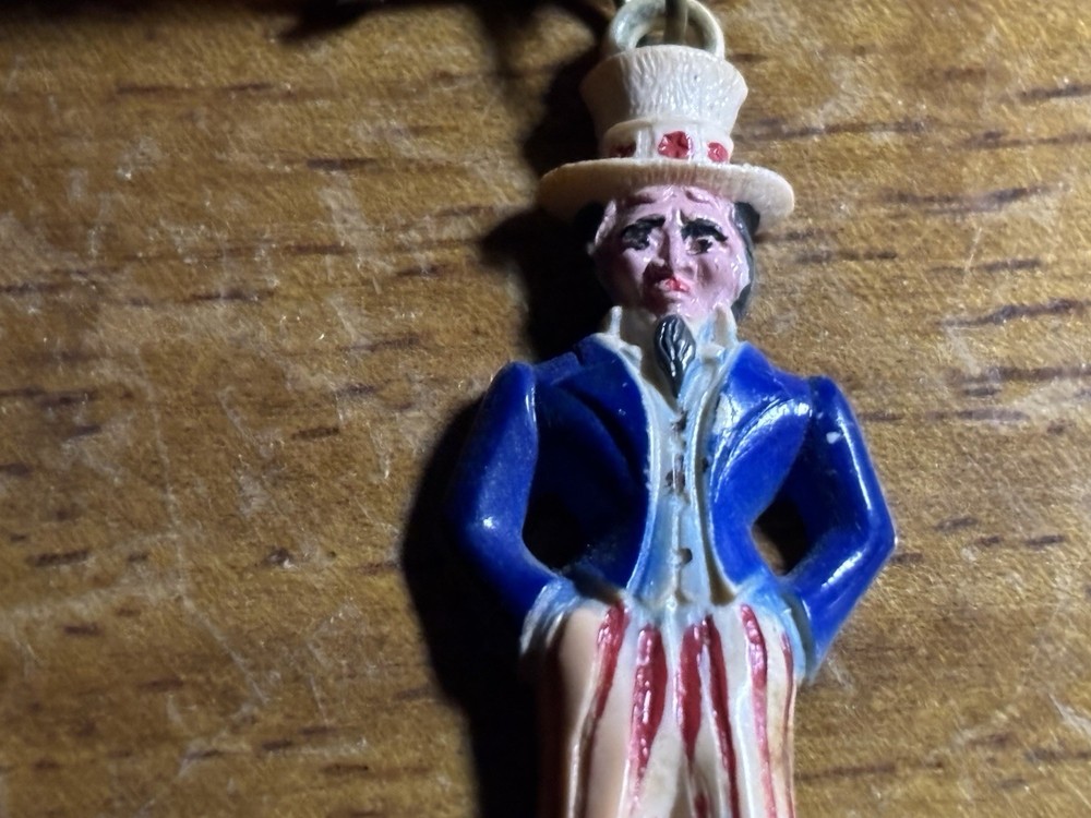 WWII “He’s My Uncle” Pin: Celluloid, Bakelite Uncle Sam
