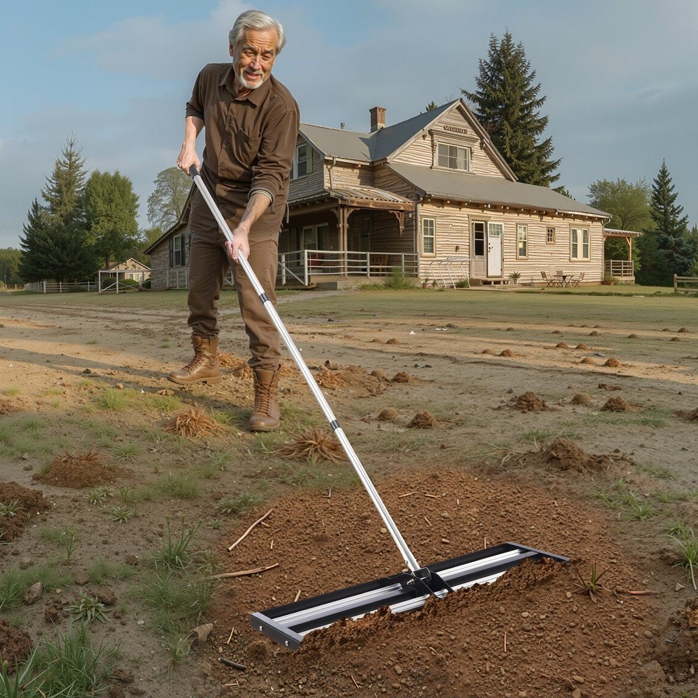 36x10in Soil Leveling Rake 83in Adjustable Handle Yard Heavy Duty