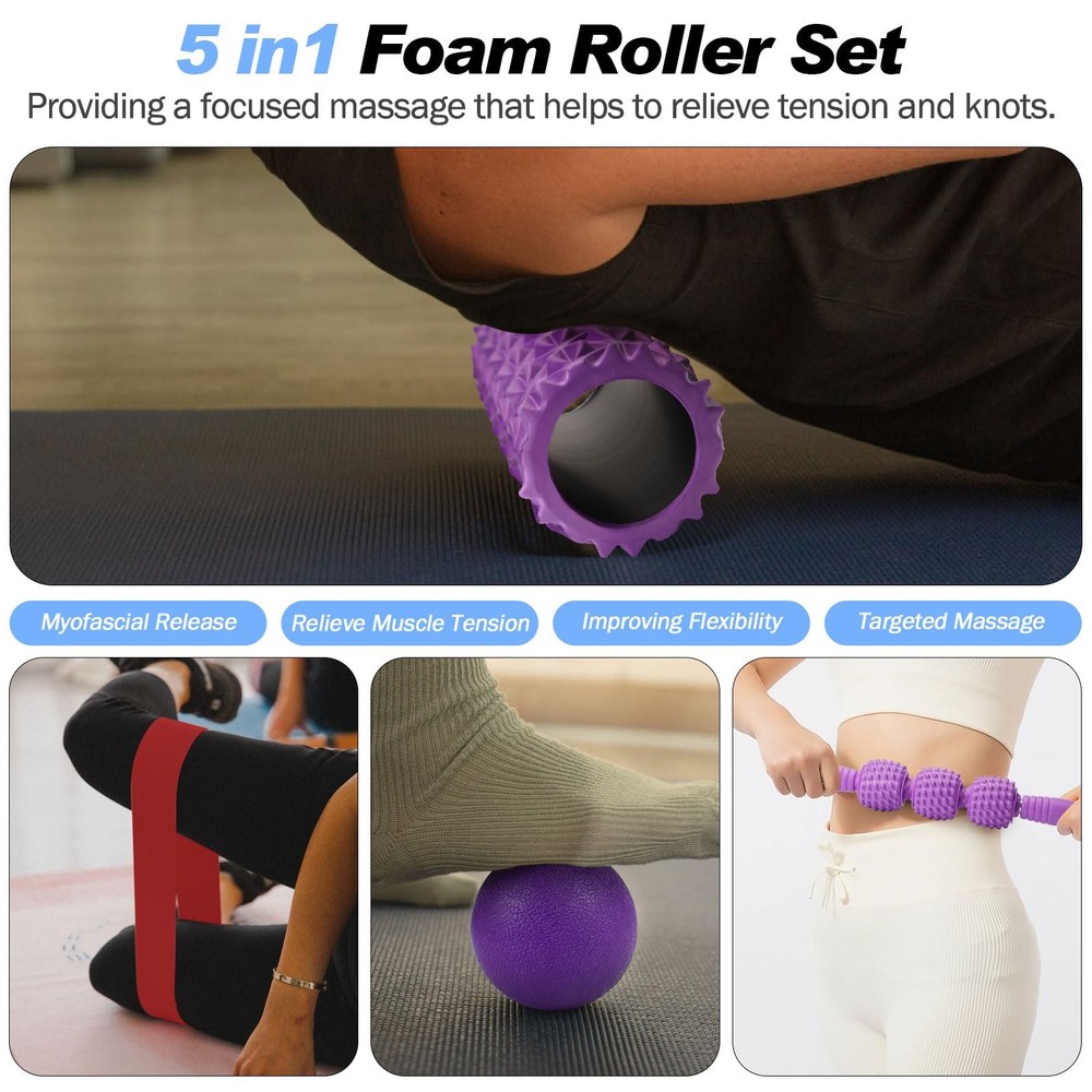 5 in 1 Foam Roller Set Trigger Point Foam Roller, Massage Roller Stick, Massa...