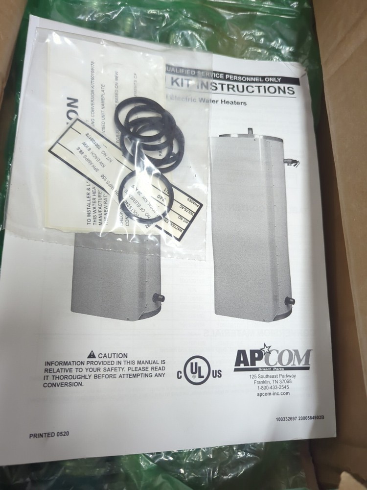 Apcom 100109178 Conversion Kit, 6 Elements 6000w/240v, Water Heater Parts