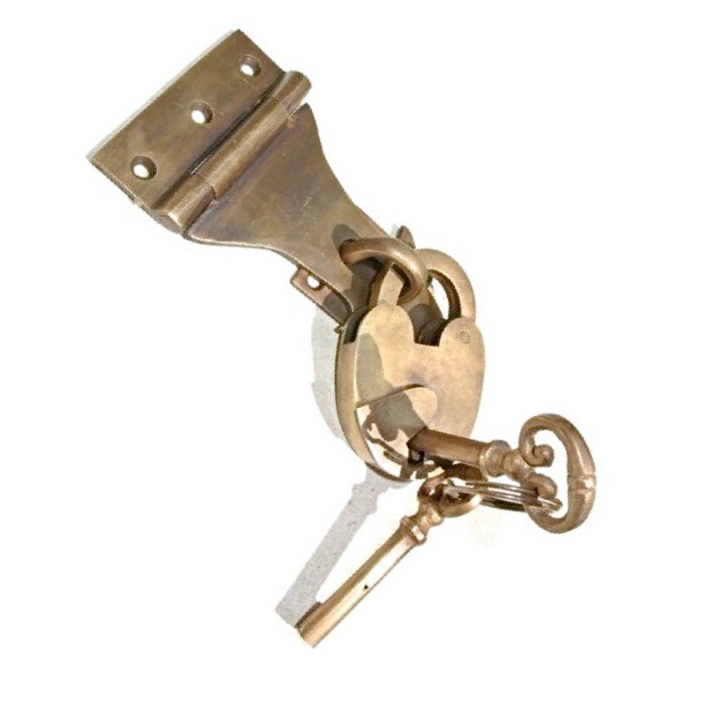 HASP & STAPLE box door cupboard Padlock solid brass 2 keys padlock BOX chest