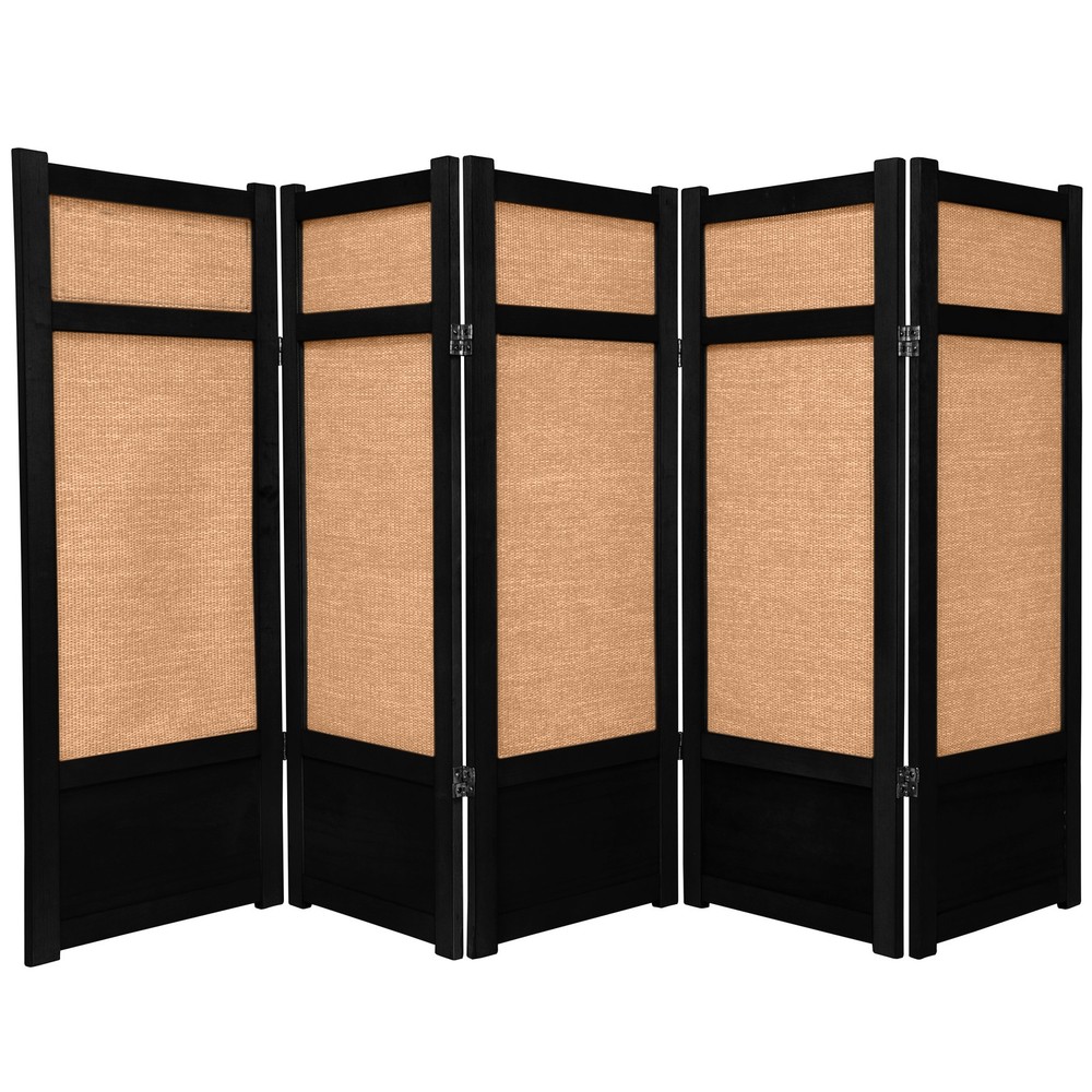 4 ft. Short Low Jute Shoji Screen - 5 Panel - Black