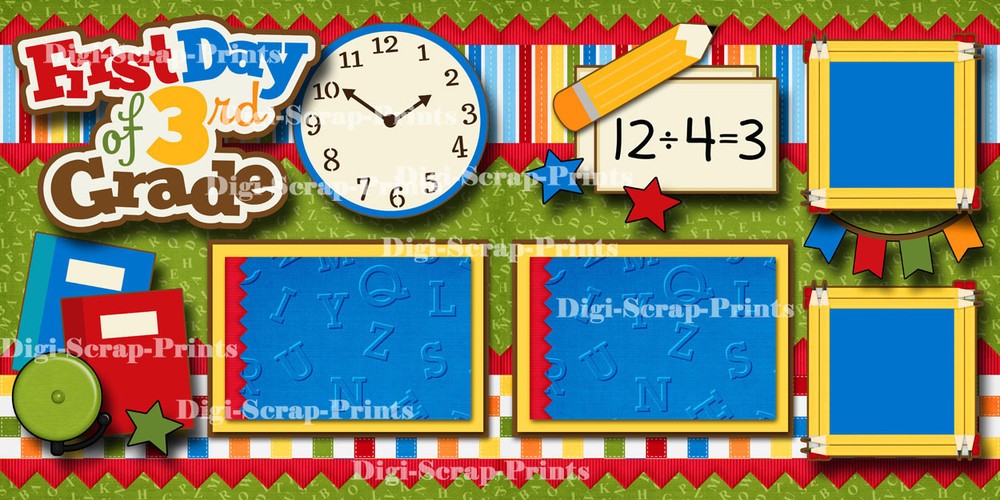 3RD GRADE SCHOOL 2 premade scrapbook pages layout paper piecing DIGISCRAP #A0250