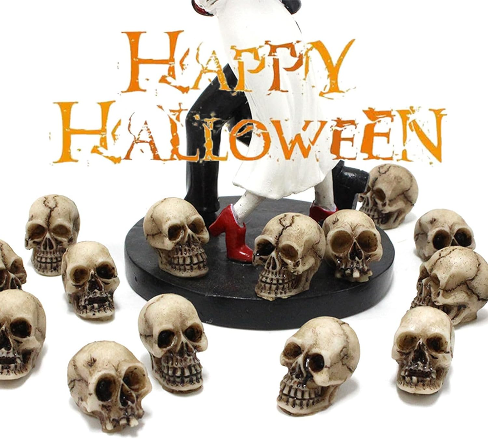 20 Mini Skull Figurines, Halloween Prank Props, Haunted Decor, Micro Skeleton