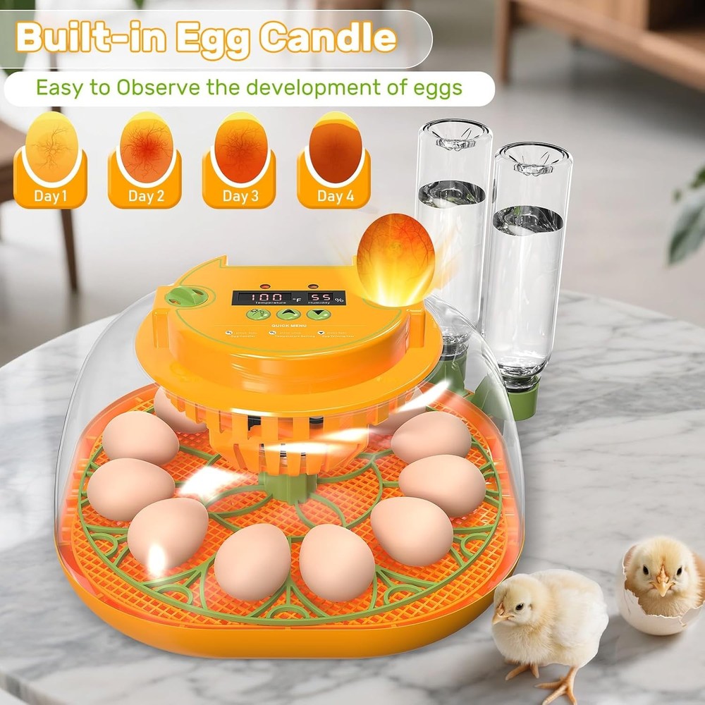 Incubators for Hatching Eggs, 12 Egg Incubator with Automatic 12 eggs, Orange